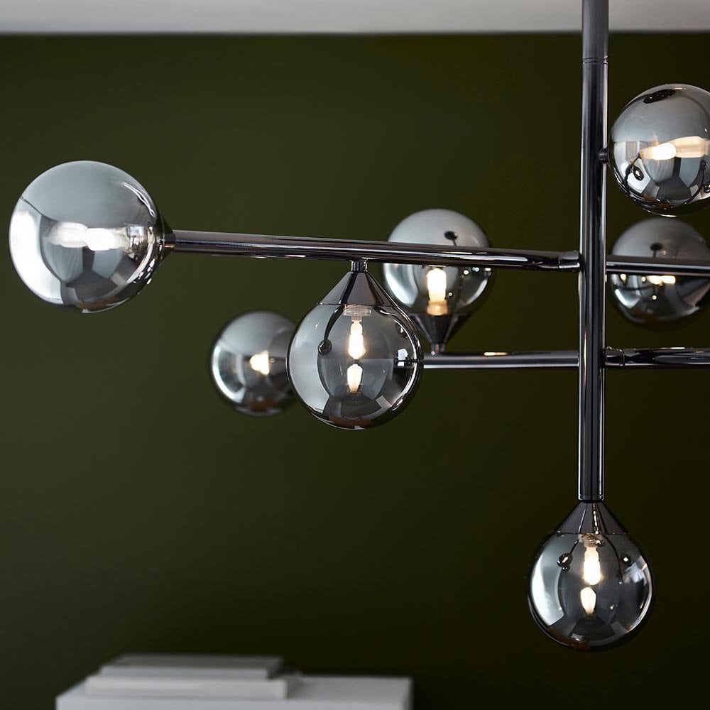 Eve 10 Light Black Chrome Pendant with Smoked Shades