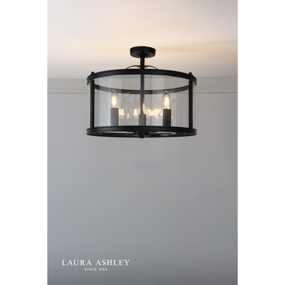 Harrington 3 Light Semi Flush in Matt Black