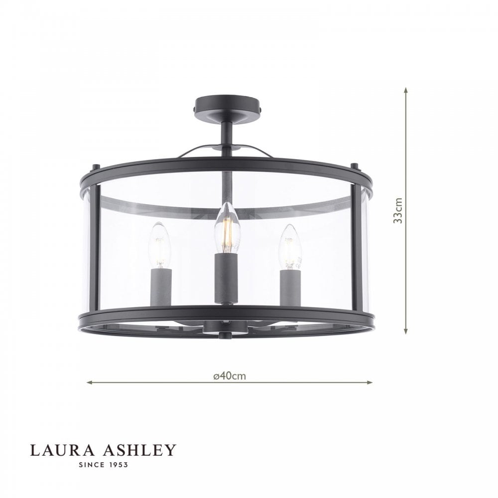 Harrington 3 Light Semi Flush in Matt Black