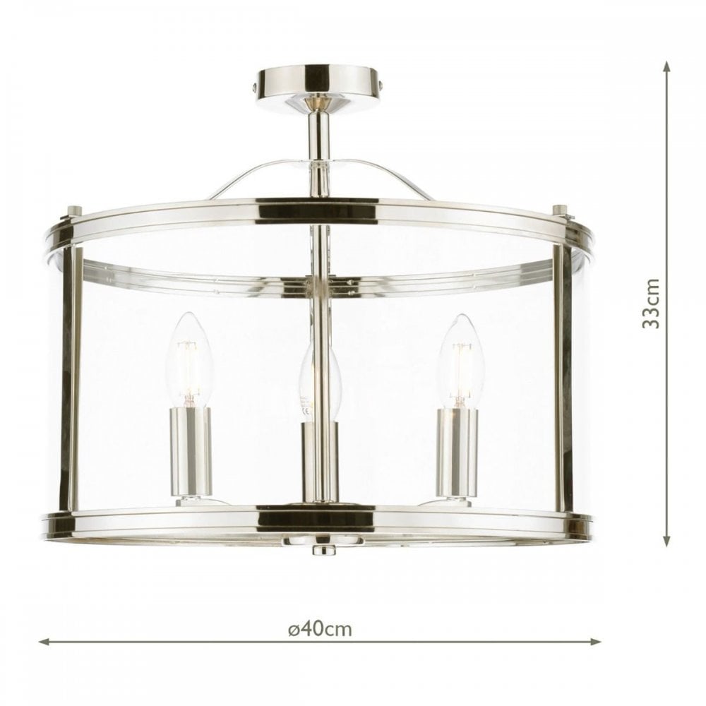 Harrington 3 Light Semi Flush in Polished Nickel