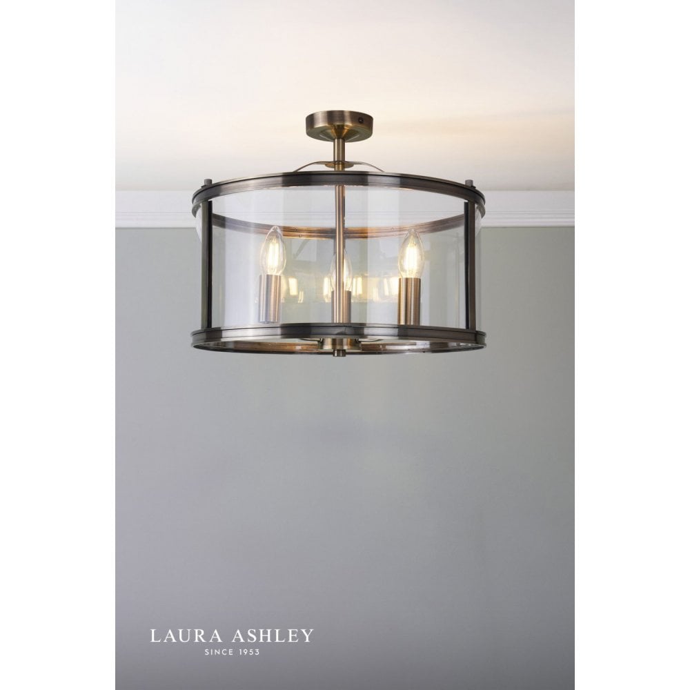 Harrington 3 Light Semi Flush in Antique Brass