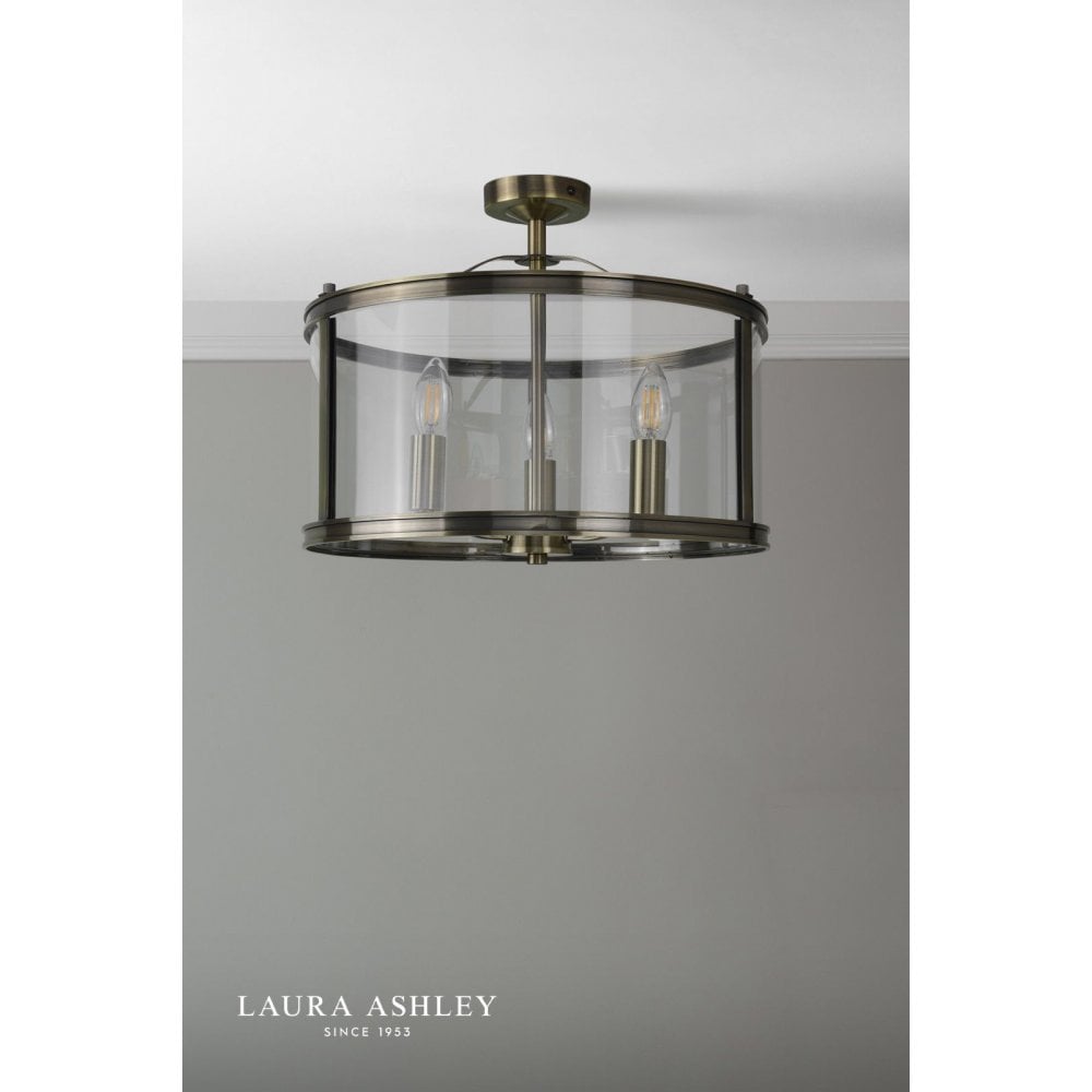 Harrington 3 Light Semi Flush in Antique Brass