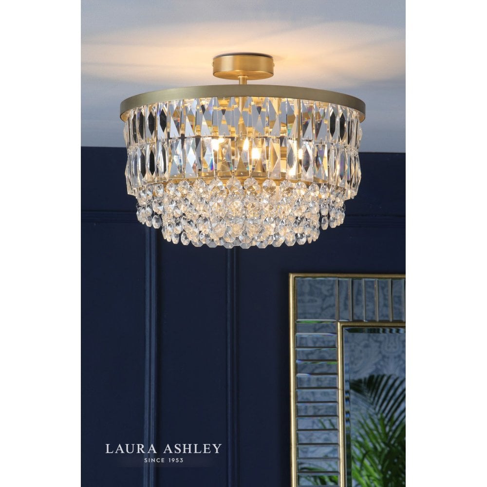Rhosill 3 Light Semi Flush Glass & Antique Brass