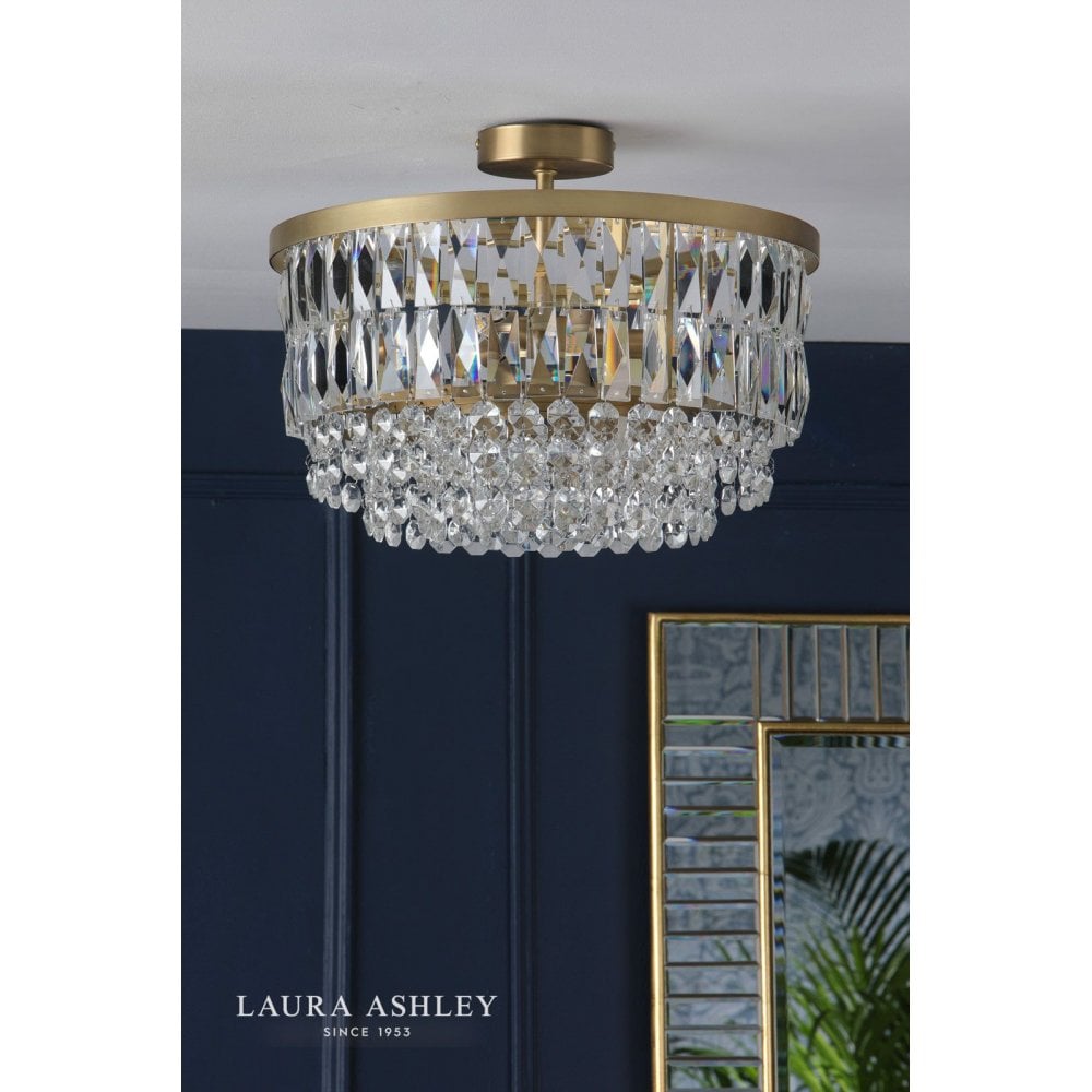 Rhosill 3 Light Semi Flush Glass & Antique Brass