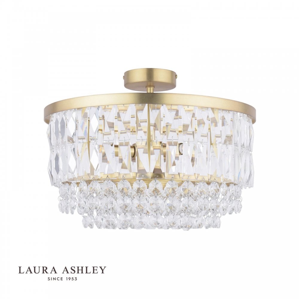 Rhosill 3 Light Semi Flush Glass & Antique Brass