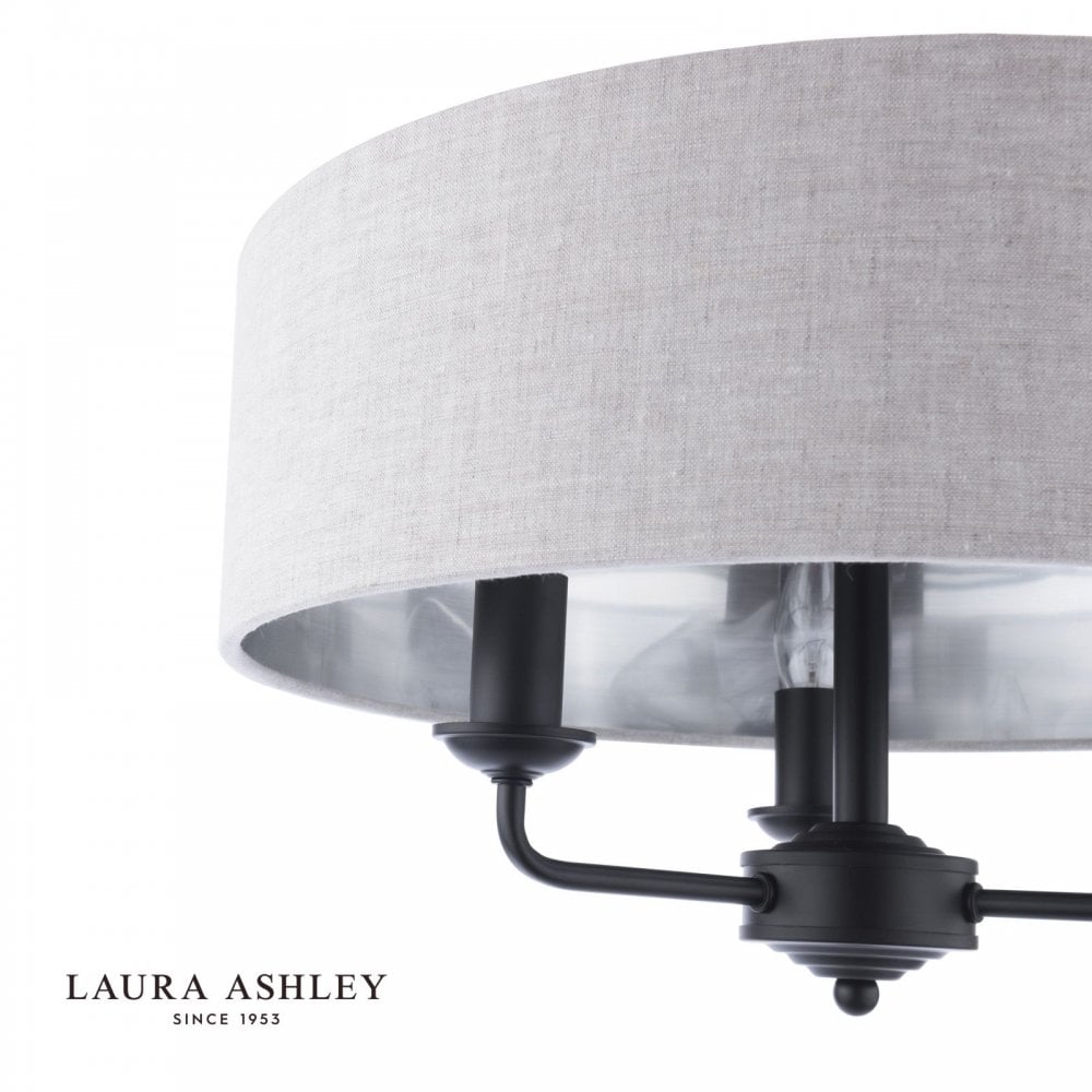 Sorrento Matt Black Semi Flush C/W Natural Shade