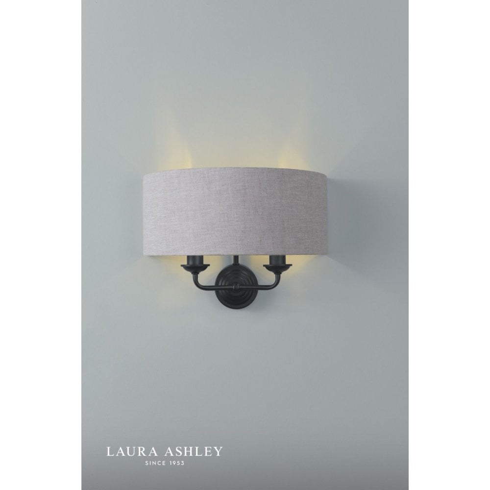 Sorrento Double Wall Light in Matt Black C/W Natural Shade