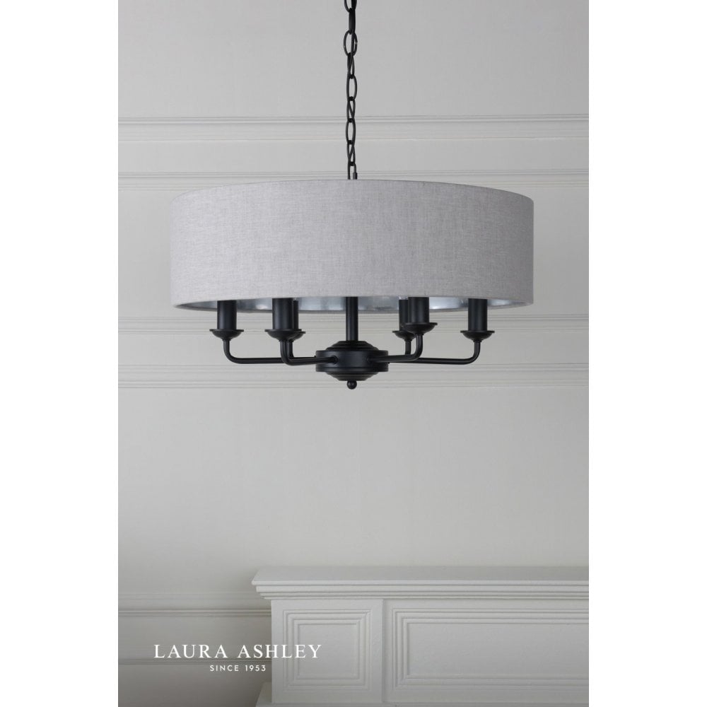 Sorrento 6 Light Pendant in Matt Black C/W Natural Shade