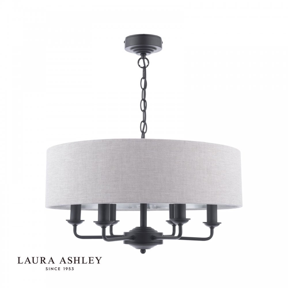 Sorrento 6 Light Pendant in Matt Black C/W Natural Shade
