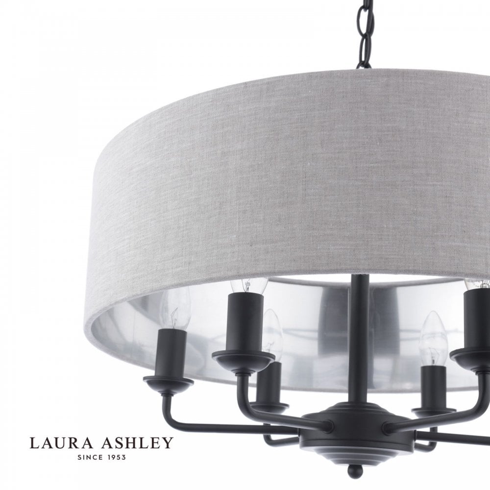 Sorrento 6 Light Pendant in Matt Black C/W Natural Shade