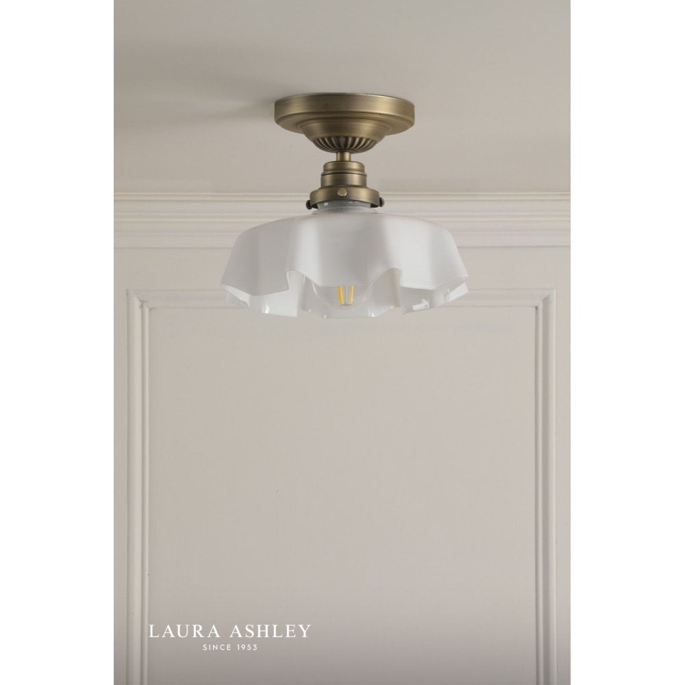Banham Antique Brass & White Glass Semi Flush Fitting