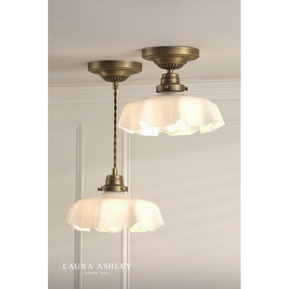 Banham Antique Brass & White Glass Semi Flush Fitting