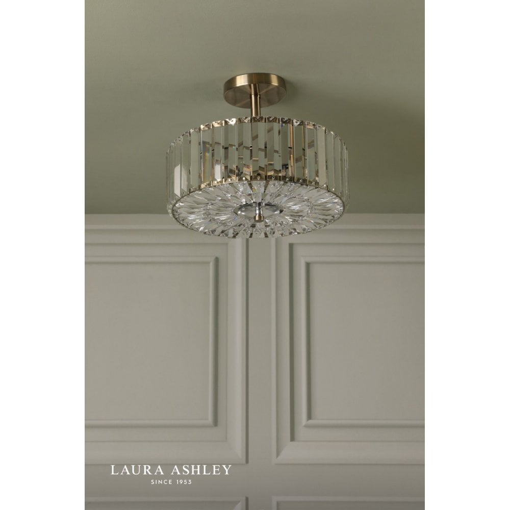 Fernhurst Antique Brass 3 Light Semi Flush Fitting
