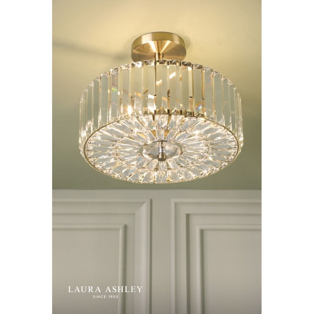 Fernhurst Antique Brass 3 Light Semi Flush Fitting