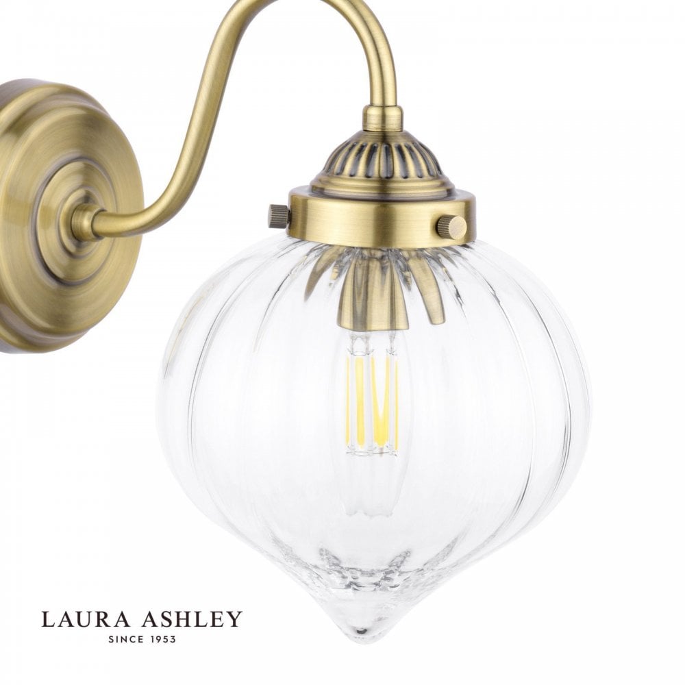 Whitham Antique Brass Wall Light with Ribbed Glass