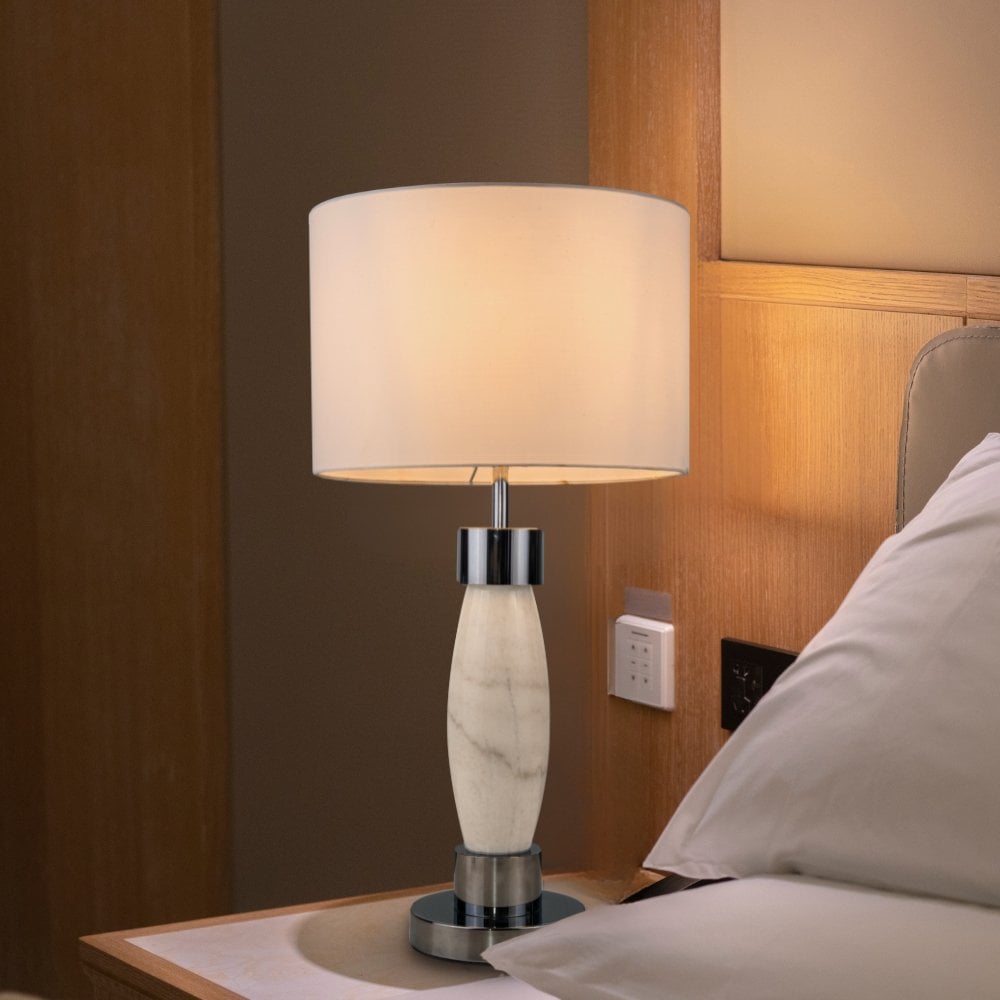 Amelia Polished Chrome & Marble Table Lamp C/W Shade