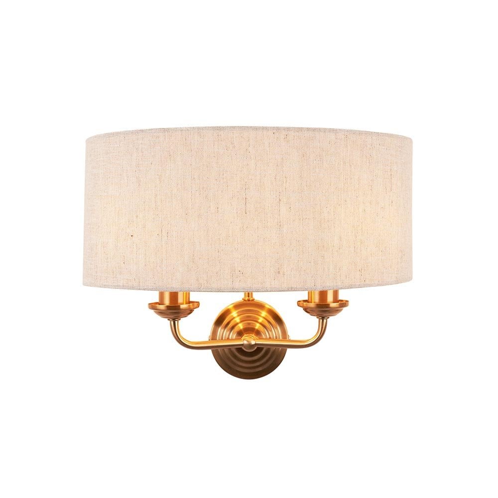 Highclere Double Wall Light in Brass C/W Natural Shade