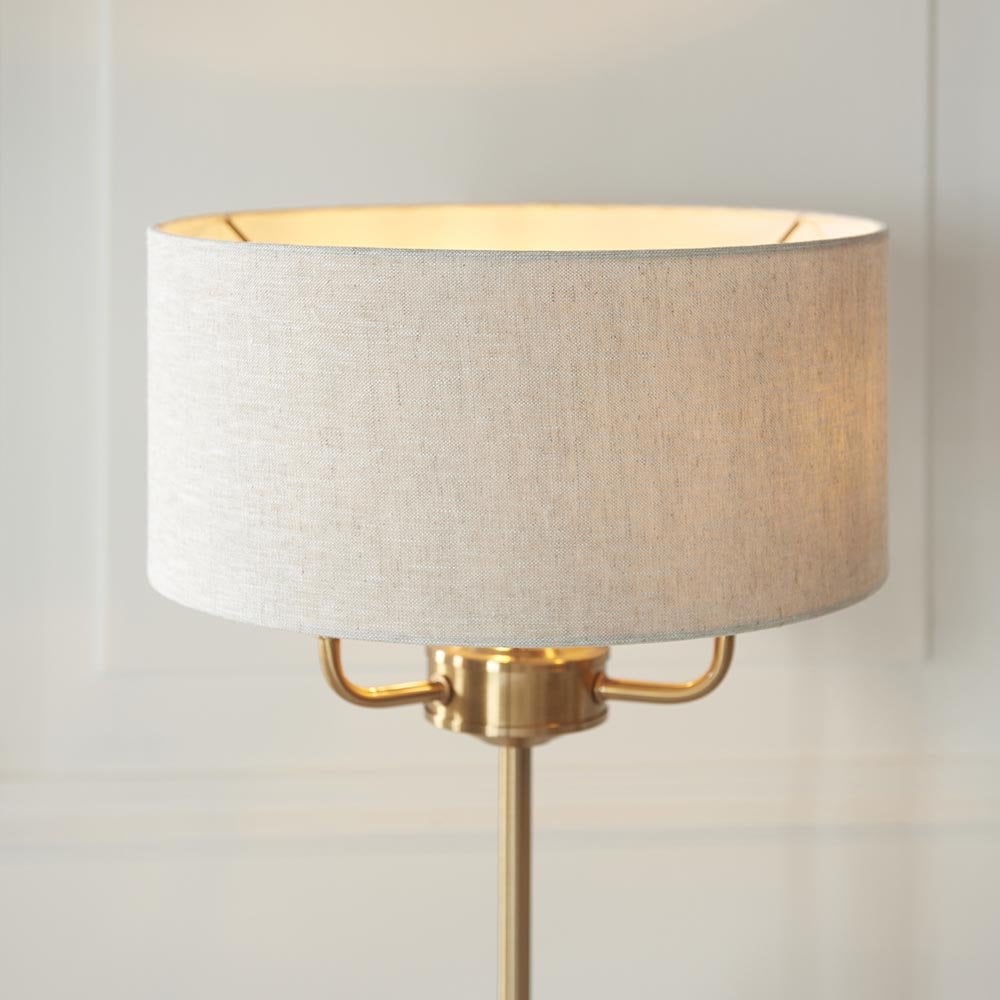 Highclere 3 Light Table Lamp in Brass C/W Natural Shade