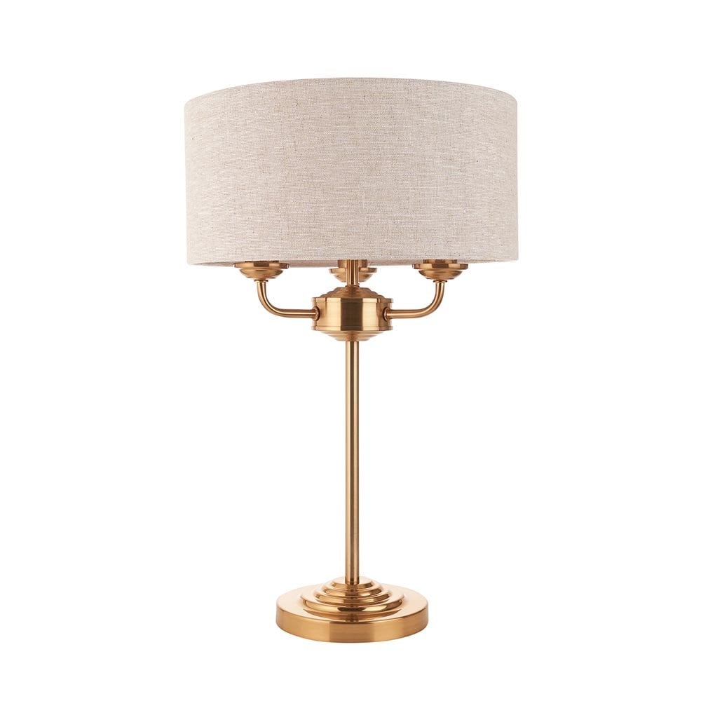 Highclere 3 Light Table Lamp in Brass C/W Natural Shade