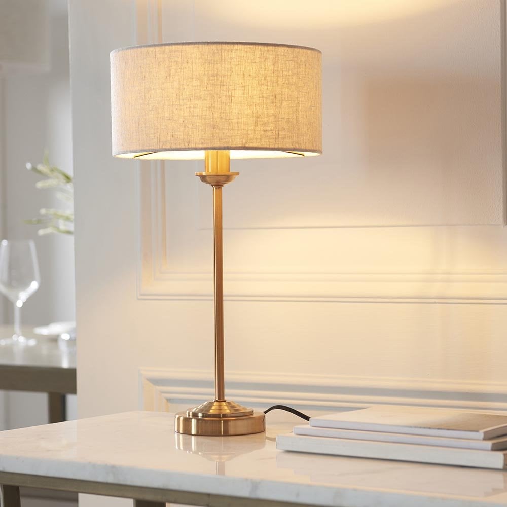 Highclere 1 Light Brass Table Lamp C/W Natural Shade
