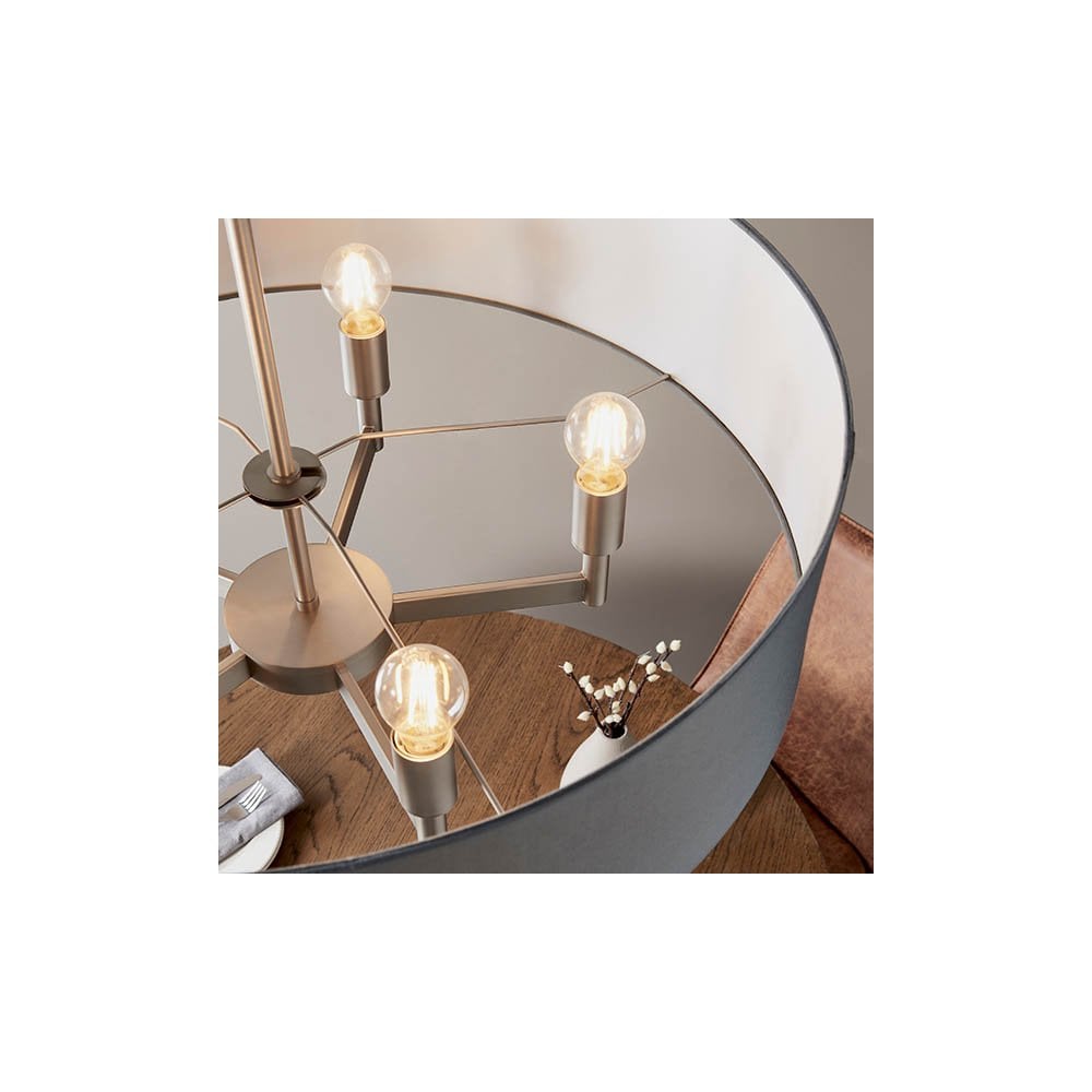 Grande 5 Light Nickel Pendant C/W Grey Drum Shade