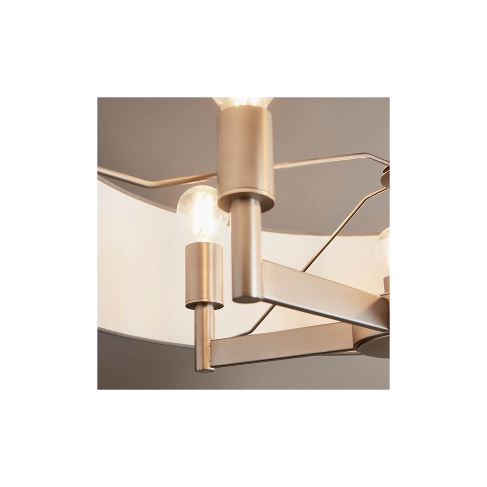Grande 5 Light Nickel Pendant C/W Grey Drum Shade