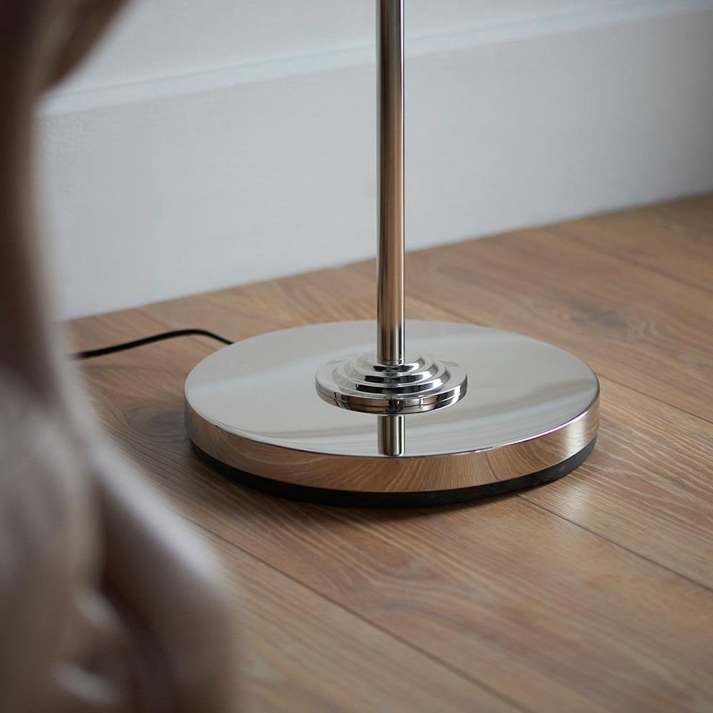 Highclere Single Floor Lamp in Brushed Chrome with Natural Shade