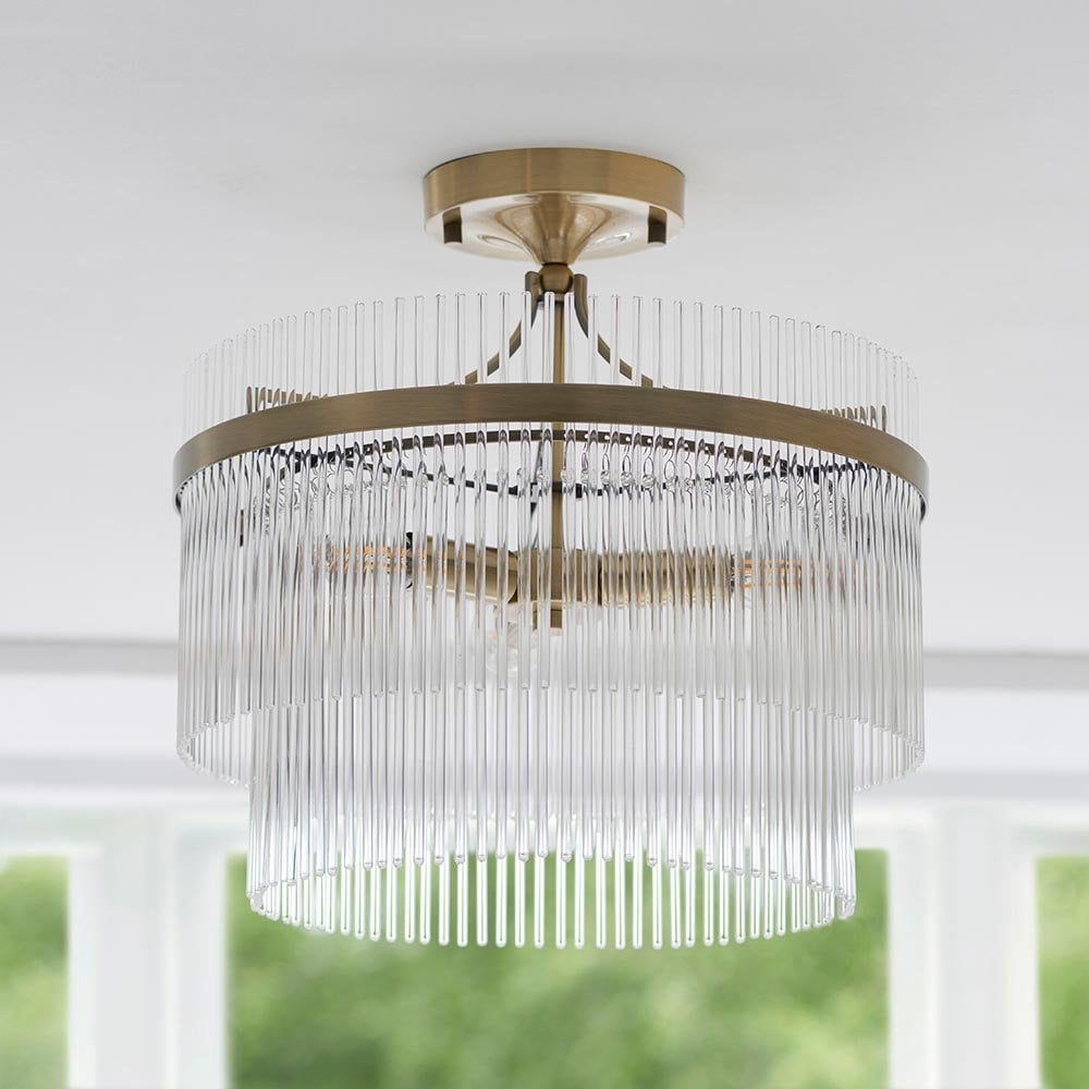 Marietta Antique Brass 3 Light Semi Flush Fitting