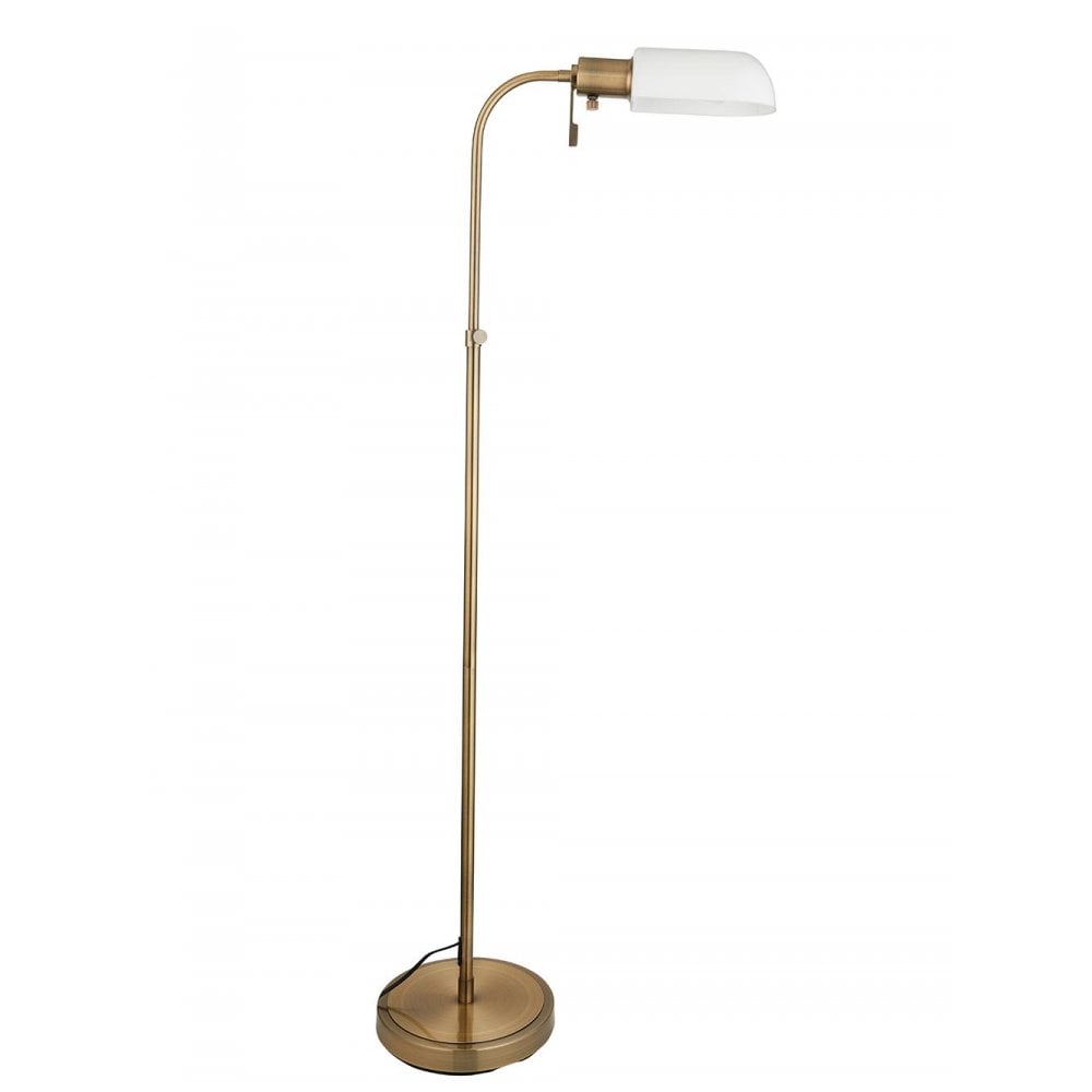 Pharmacy Antique Brass Floor Lamp with Opal Shade