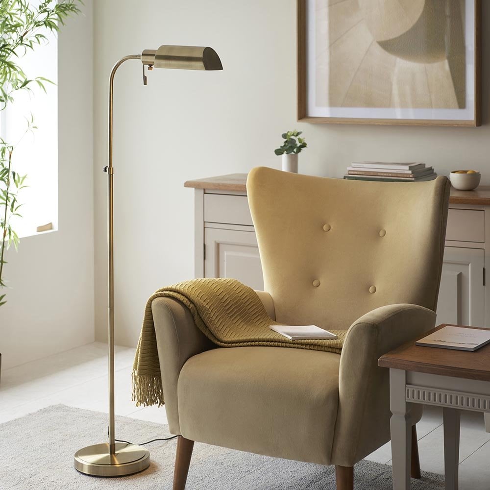 Pharmacy Antique Brass Floor Lamp with Brass Shade