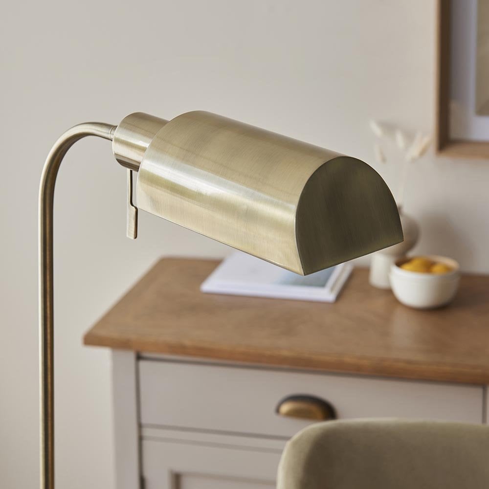 Pharmacy Antique Brass Floor Lamp with Brass Shade