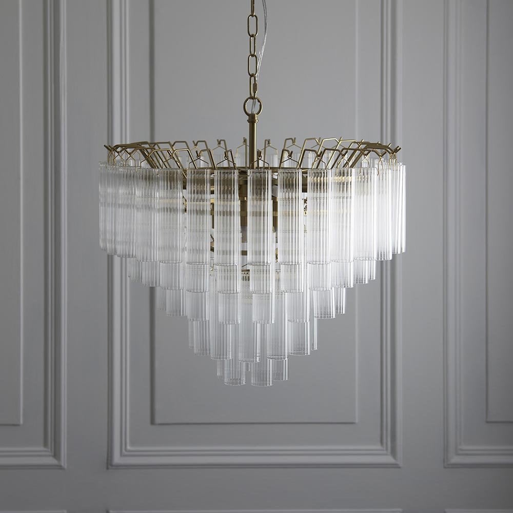 Toulouse 12 Light Satin Brass Frame Ribbed Clear Glass