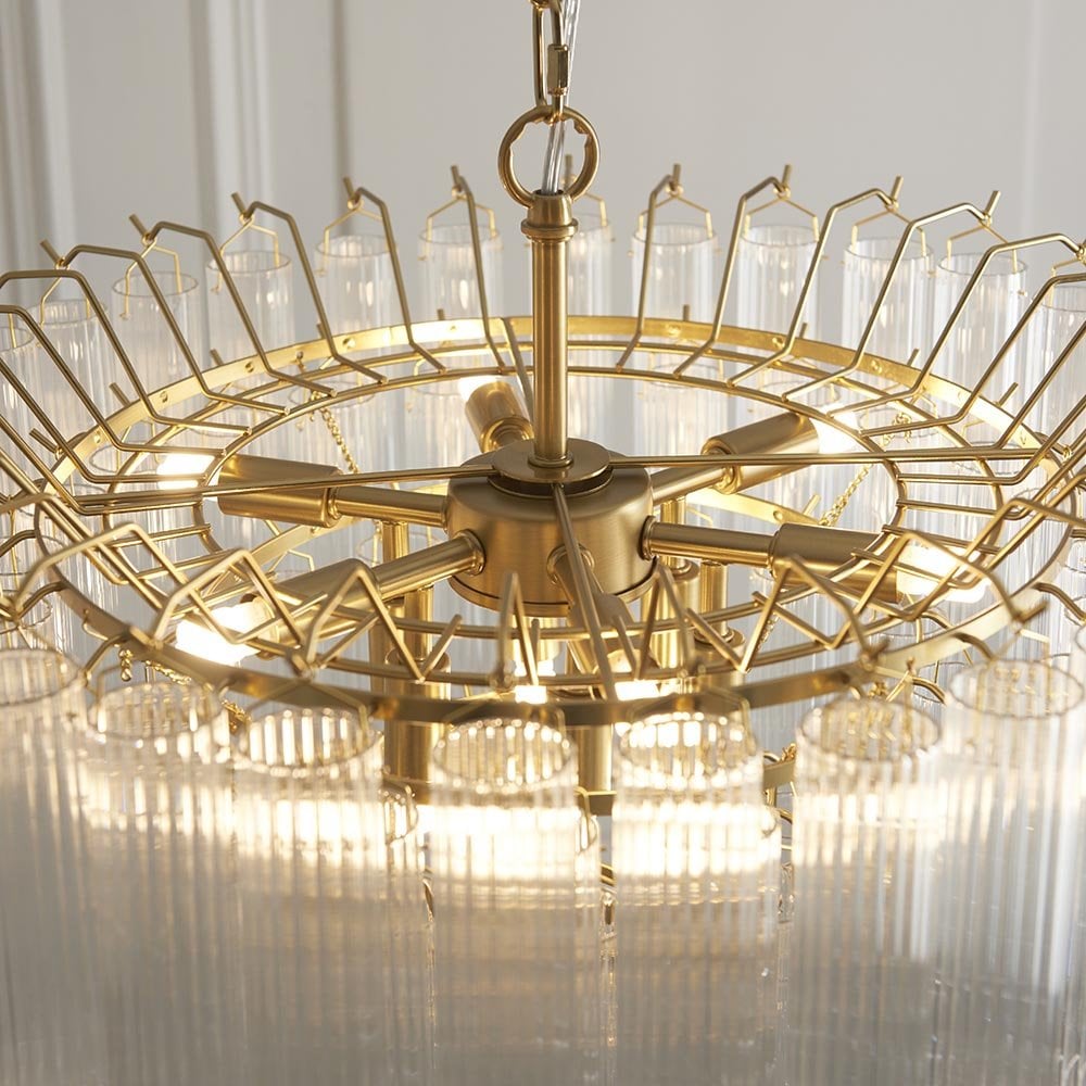 Toulouse 12 Light Satin Brass Frame Ribbed Clear Glass