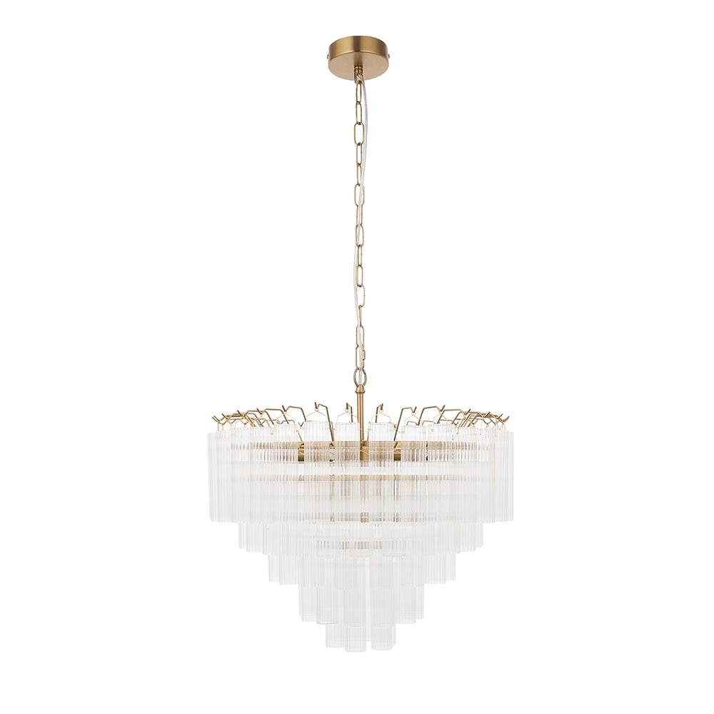Toulouse 12 Light Satin Brass Frame Ribbed Clear Glass