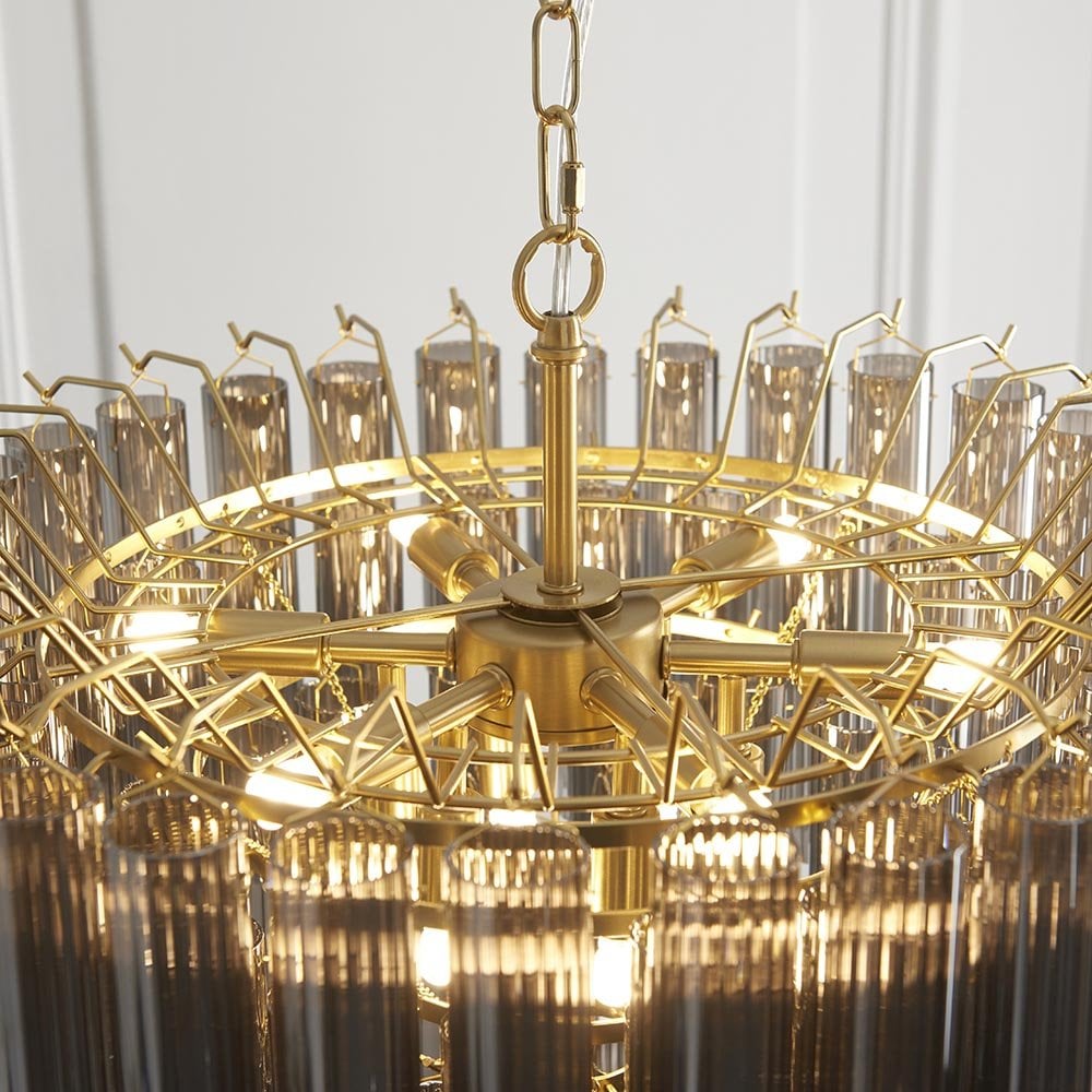 Toulouse 12 Light Satin Brass Frame Smokey Grey Glass