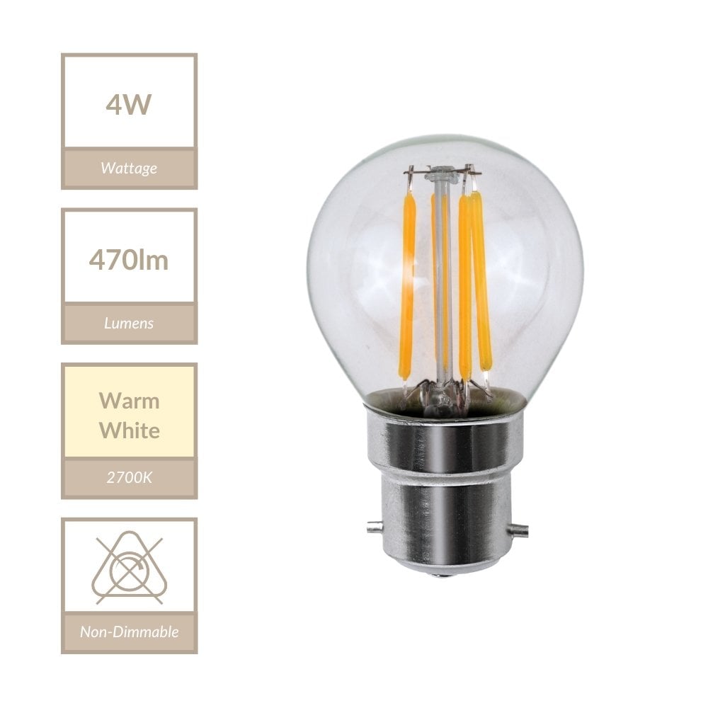 4W B22 Non-Dimmable Golf Ball Bulb in Warm White