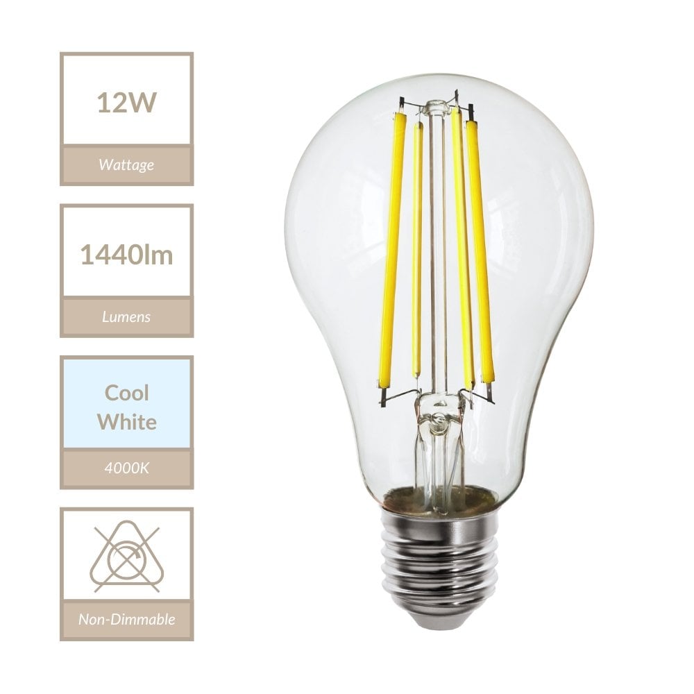 12W GLS Non-Dimmable E27 Bulb in Cool White