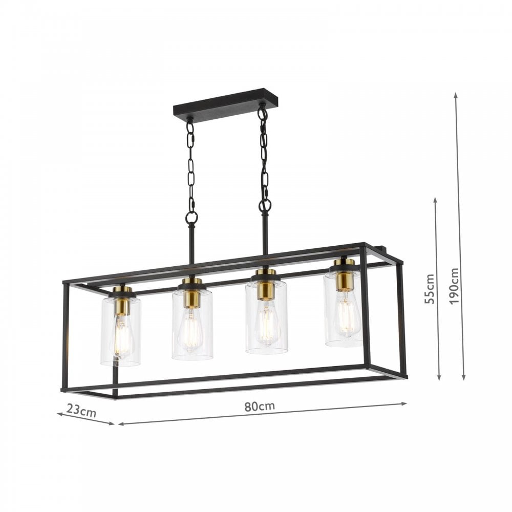 Abel 4 Light Bar in Black with Brass Detail