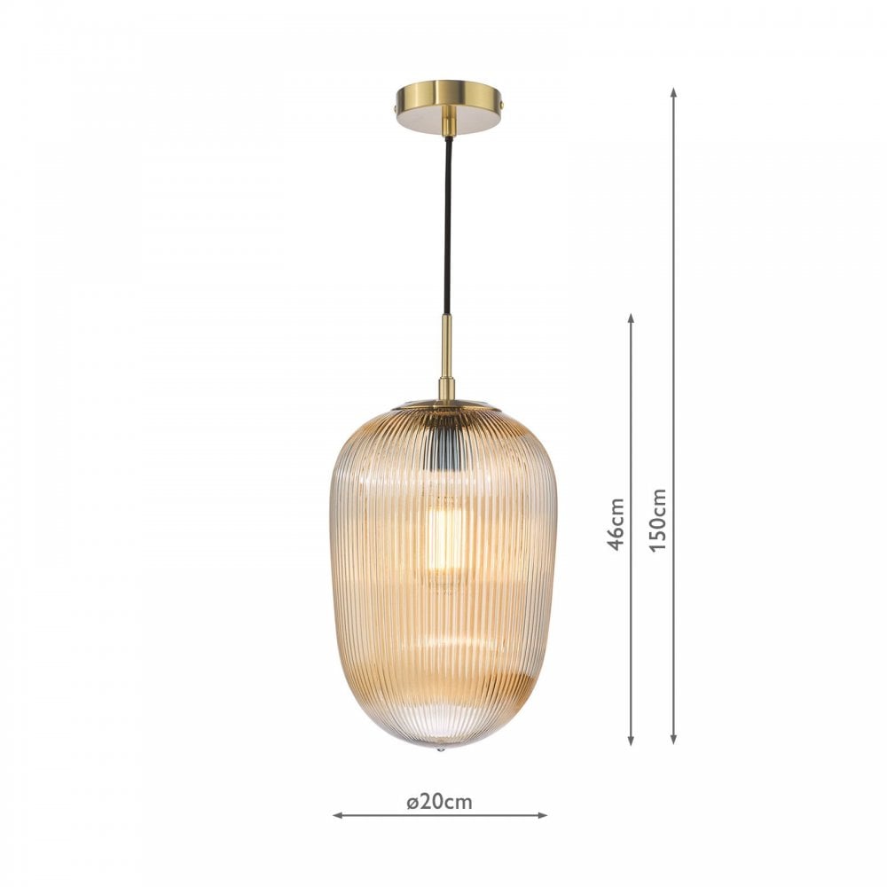 Abrielle Single Pendant in Bronze C/W Amber Ribbed Glass