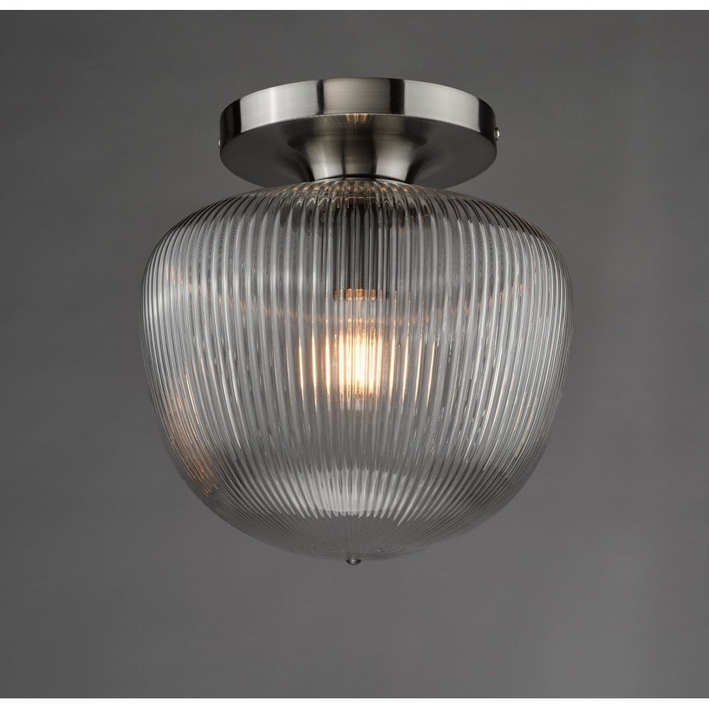 Abrielle Semi Flush Light in Polished Nickel C/W Clear Ribbed Glass