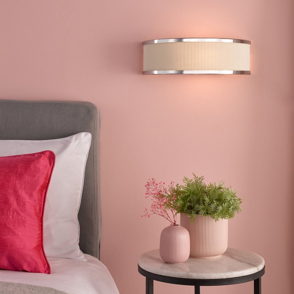 Alvaro Polished Chrome Wall Light C/W Ivory Shade