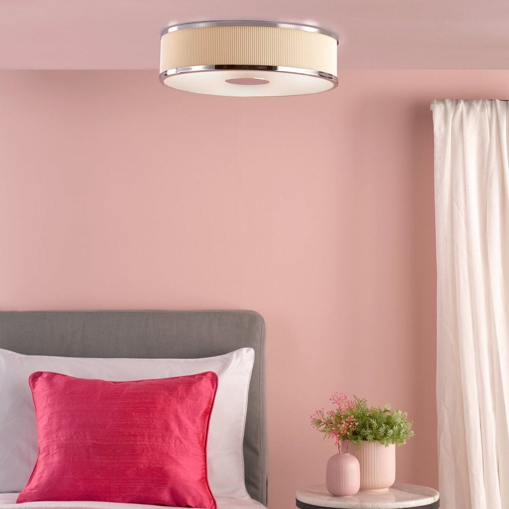 Alvaro Polished Chrome 3 Light Flush Fitting C/W Ivory Shade