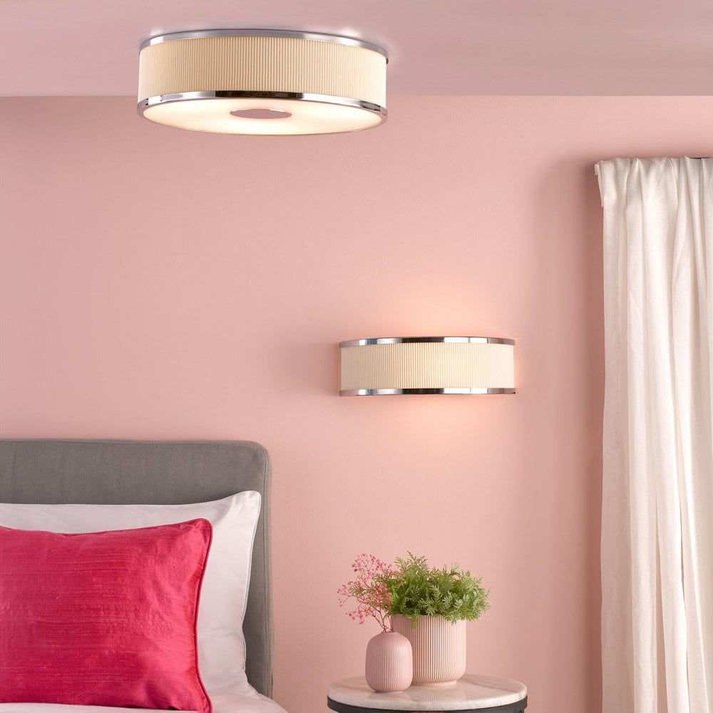 Alvaro Polished Chrome 3 Light Flush Fitting C/W Ivory Shade