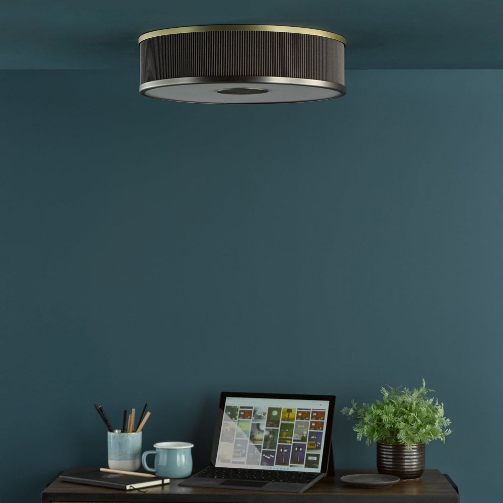Alvaro Antique Bronze 3 Light Flush Fitting C/W Brown Shade