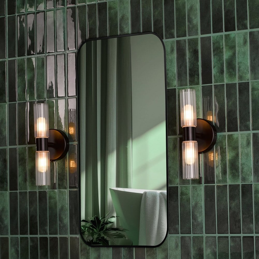 Bolton Double Black Wall Light IP44