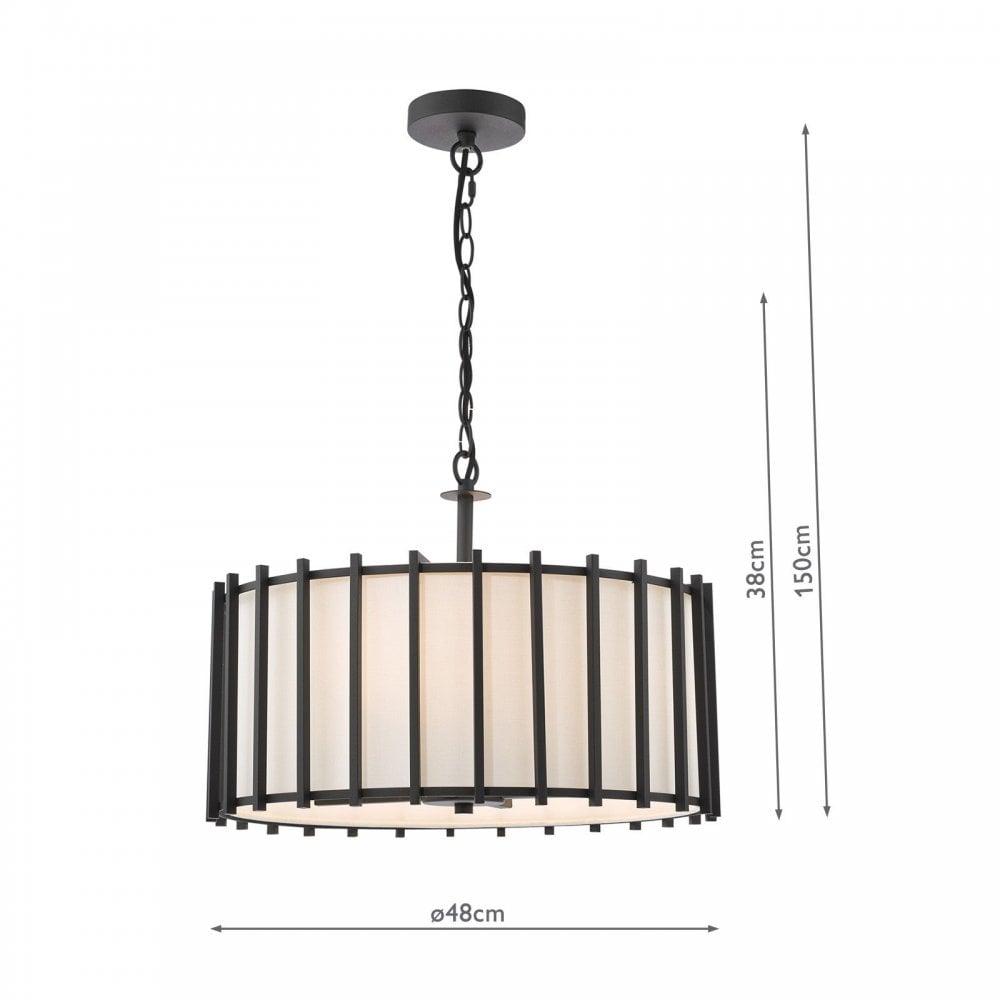 Cagliari 4 Light Pendant in Matt Black & Ivory Shade