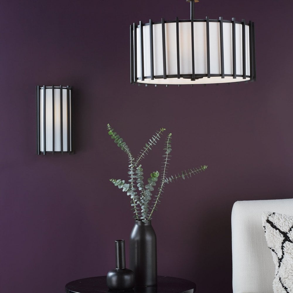 Cagliari Matt Black Wall Light C/W Ivory Shade