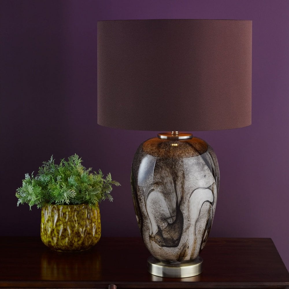 Egas Brown & Marble Table Lamp C/W Shade