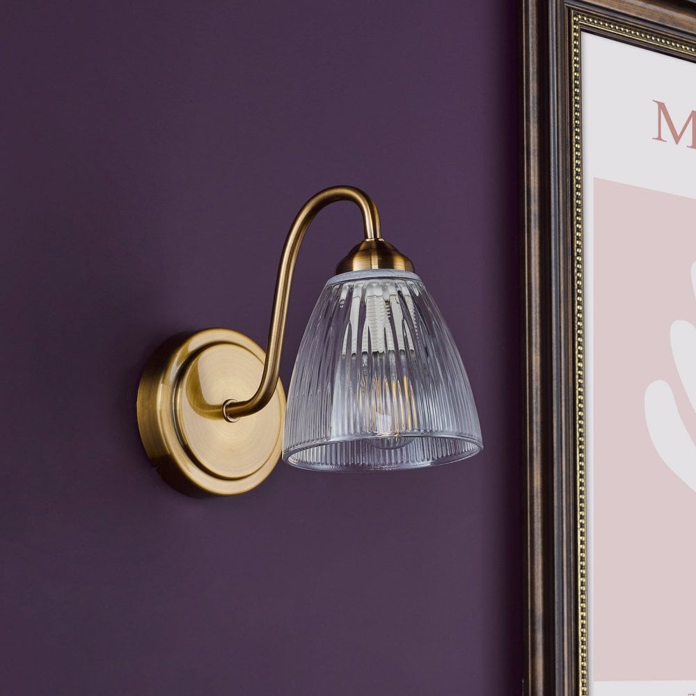 Glynis Wall Light in Bronze with Clear Ribbed Glass