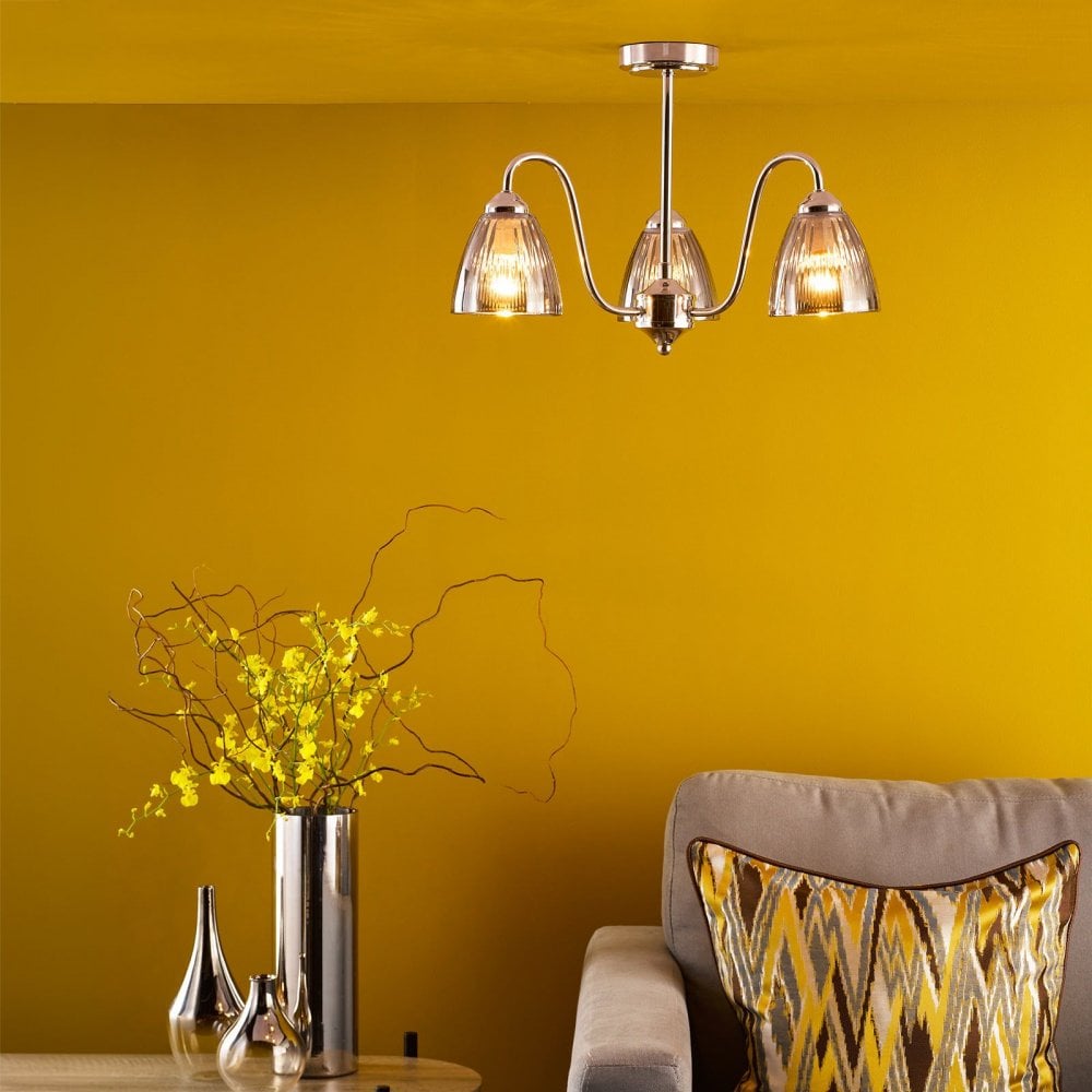 Glynis Polished Nickel 3 Light Semi Flush Fitting